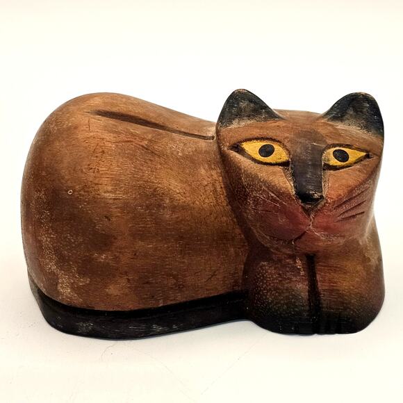 Pier 1 Hand Carved Folk Art Wooden Cats Set of 2 - Vintage-Inspired Decor - Picture 2 of 6